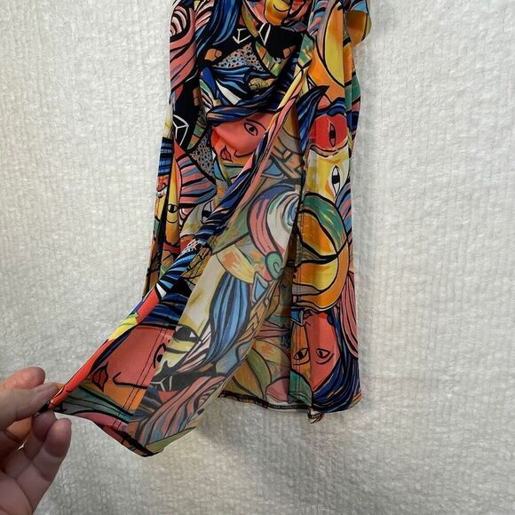 Monaco USA Multicolor Sleeveless Art Assorted Faces Halter Mini Dress Large - Picture 2 of 7